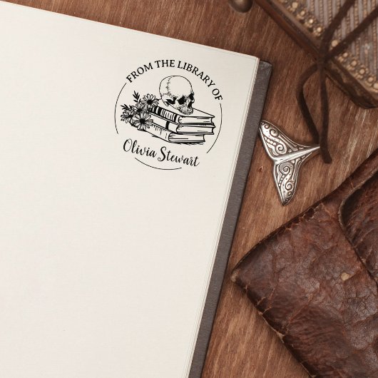 Eenvoudig schrift schedel bloem boek rubberstempel