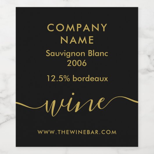 Eenvoudig Schrift - Zwart & Goud Wijn Etiket (Enkel label)