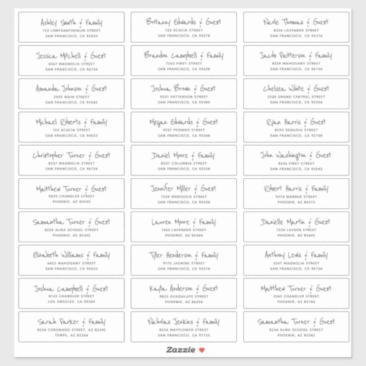 eenvoudig schrijven bruiloft gastnamen adres sticker (Vel)