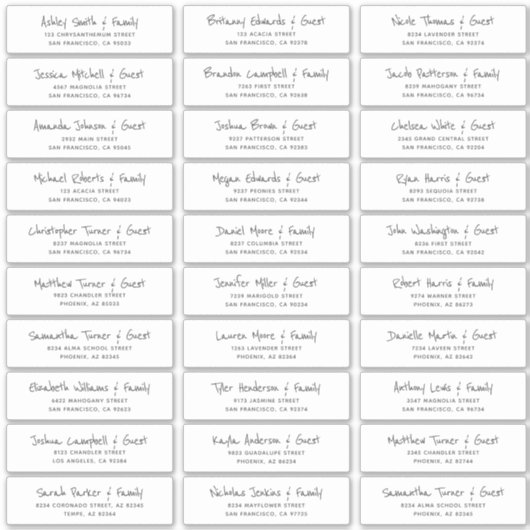 eenvoudig schrijven bruiloft gastnamen adres sticker (Voorkant)