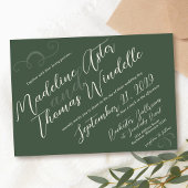 Eenvoudig schuin script donkergroen elegante bruil kaart