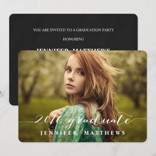 Eenvoudig script | 2016 Uitnodiging voor afstudeer (Voorkant / Achterkant)