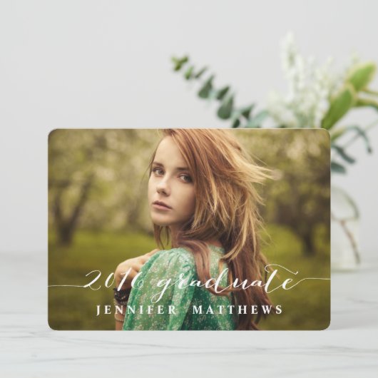 Eenvoudig script | 2016 Uitnodiging voor afstudeer (Staand voorkant)