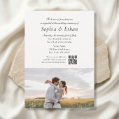 Eenvoudig Script 2 Foto QR Code Off White Trouwfee Kaart