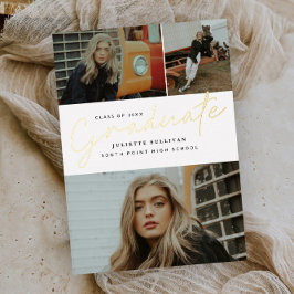 Eenvoudig script 3 foto afstudeerfeestje  folie uitnodiging