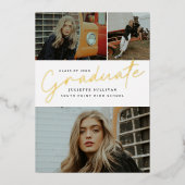 Eenvoudig script 3 foto afstudeerfeestje  folie uitnodiging (Voorkant)