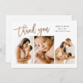 Eenvoudig script 3 Foto Baby Birth Bedankkaart (Voorkant / Achterkant)