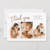 Eenvoudig script 3 Foto Baby Birth Bedankkaart (Voorkant)