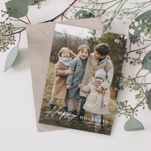 Eenvoudig script 3 foto blij feestdagenkaart