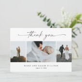 Eenvoudig script 3 foto bruiloft bedankkaart (Staand voorkant)