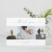 Eenvoudig script 3 foto bruiloft kaart (Staand voorkant)