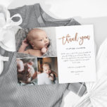 Eenvoudig script 3 Foto Collage Baby Dank Briefkaart<br><div class="desc">Dit Eenvoudig Manuscript 3 de Foto Collage Baby Dank u Kaart van de Kaart van het roos kenmerkt de moderne handgeschreven kalligrafie dank u en persoonlijk bericht op de voorzijde. Klik de personalize knoop om dit ontwerp met uw foto's en details aan te passen.</div>