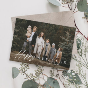Eenvoudig script 3 foto Gelukkig Nieuwjaar Feestdagenkaart