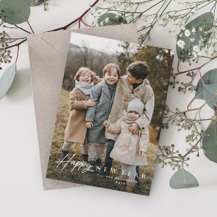 Eenvoudig script 3 foto Gelukkig Nieuwjaar Feestdagenkaart