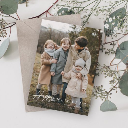 Eenvoudig script 3 foto Gelukkig Nieuwjaar Feestdagenkaart