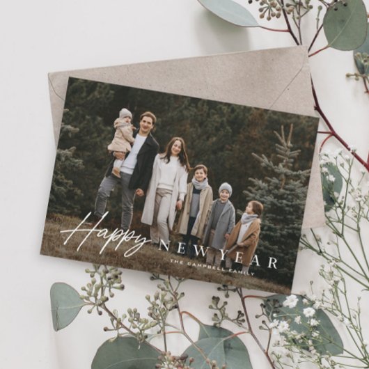 Eenvoudig script 3 foto Gelukkig Nieuwjaar Feestdagenkaart