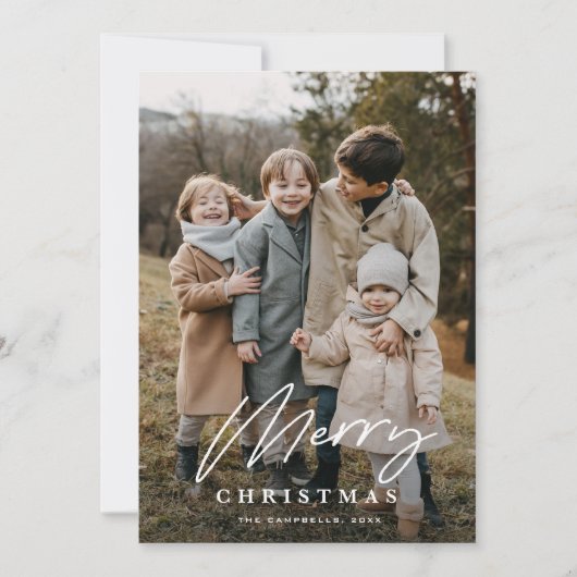Eenvoudig script 3 foto Vrolijk kerstfeest Feestdagenkaart (Voorkant)