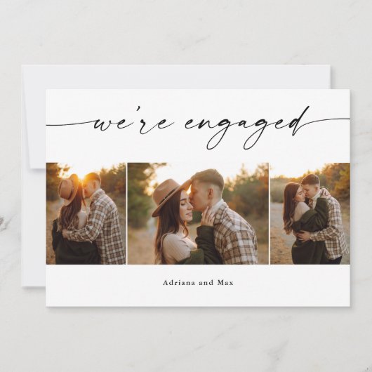 Eenvoudig Script 3 Fotocollage Bruiloft Verloving Kaart (Voorkant)