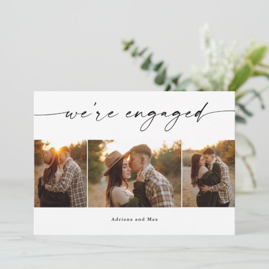 Eenvoudig Script 3 Fotocollage Bruiloft Verloving Kaart (Staand voorkant)