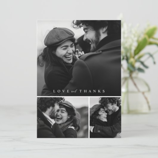 Eenvoudig Script 3 Photo Collage Wedding Bedankkaart (Staand voorkant)