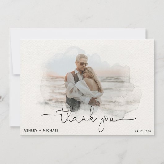 Eenvoudig script 4 Foto Waterverf Weddenschap Hart Bedankkaart (Voorkant)