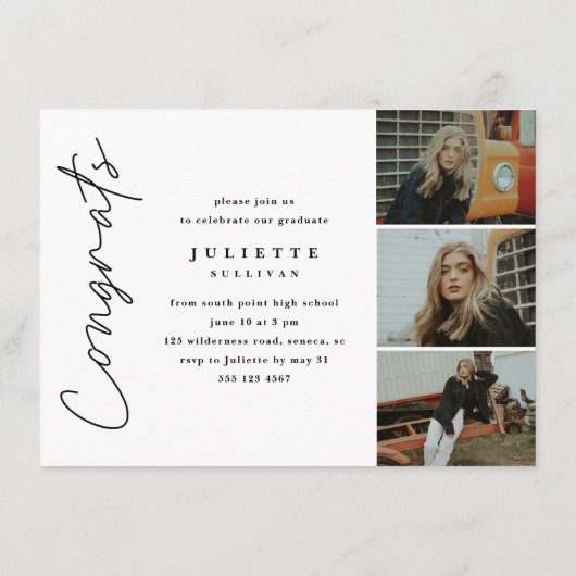 Eenvoudig script 4 Photo Graduation Invitations (Achterkant)