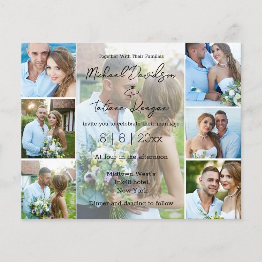 Eenvoudig script 7 foto's collage bruiloft uitnodi (Voorkant)