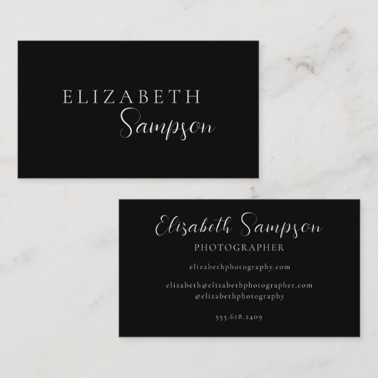 Eenvoudig script Aangepaste naam zwart Visitekaartje (Voorkant / Achterkant)