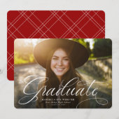 Eenvoudig script afgestudeerd elegant rood afstude aankondiging (Voorkant / Achterkant)