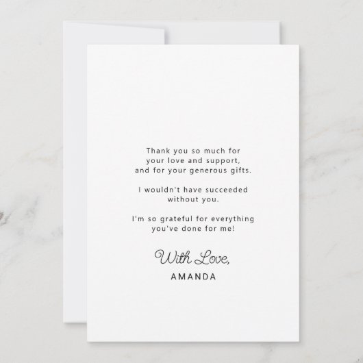 Eenvoudig script afstuderen aangepaste bedankkaart aankondiging (Achterkant)