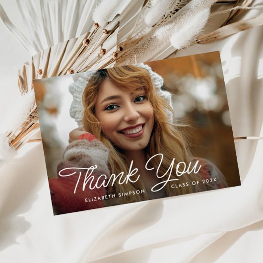 Eenvoudig script afstuderen dank u fotokaart bedankkaart