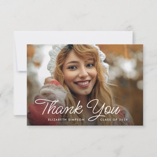 Eenvoudig script afstuderen dank u fotokaart bedankkaart (Voorkant)