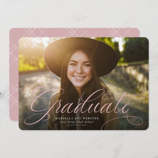 Eenvoudig script afstuderen gouden roze afstuderen aankondiging (Voorkant / Achterkant)