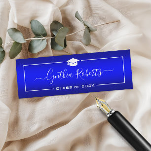 Eenvoudig Script Afstuderen Modern Blauwe Gradiënt Mini Visitekaartje