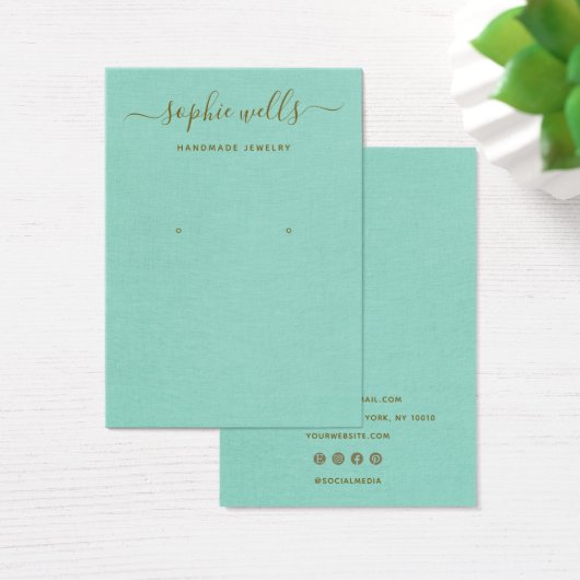 Eenvoudig Script Aqua Blue Earring Display Holder Visitekaartje (Bureau)