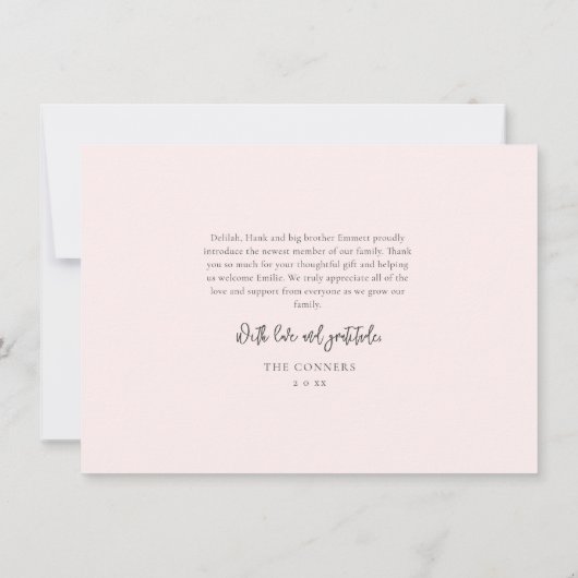 Eenvoudig script Baby 3 Foto geboortedatum Bedankkaart (Achterkant)