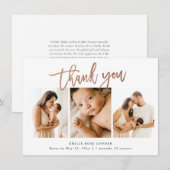 Eenvoudig script Baby 3 Foto geboortedatum Bedankkaart (Voorkant / Achterkant)