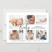 Eenvoudig Script Baby Geboorte Foto Collage Wit Magnetische Uitnodiging (Voorkant)