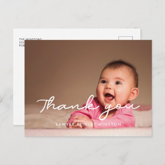 Eenvoudig script Baby shower dank u Briefkaart (Voorkant / Achterkant)