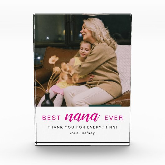 Eenvoudig script Best Nana Ever Heet Roze Fotoblokken (Voorkant)