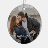 Eenvoudig script betrokken 2 foto bruiloft Verlovi Keramisch Ornament (Links)