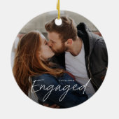 Eenvoudig script betrokken 2 foto bruiloft Verlovi Keramisch Ornament (Achterkant)