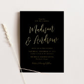 Eenvoudig Script Black en Gold Wedding Folie Uitnodiging