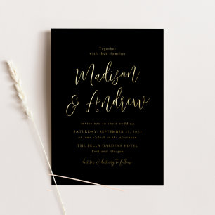 Eenvoudig Script Black en Gold Wedding Folie Uitnodiging