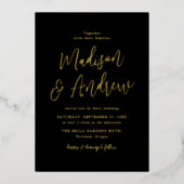 Eenvoudig Script Black en Gold Wedding Folie Uitnodiging (Voorkant)