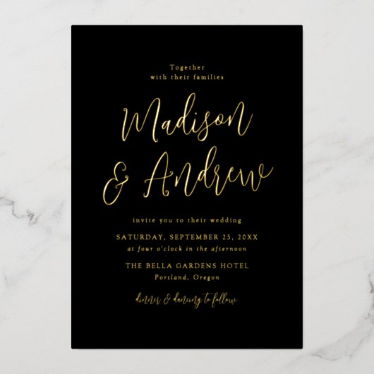Eenvoudig Script Black en Gold Wedding Folie Uitnodiging (Voorkant)