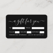 Eenvoudig script - Black & White Cadeaubonnen Visitekaartje (Voorkant)