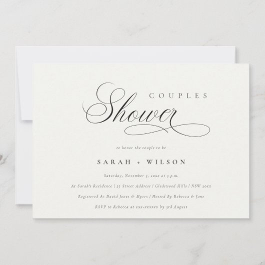 Eenvoudig Script Black White Couples Shower uitnod Bedankkaart (Voorkant)