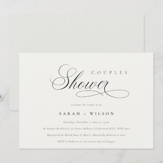 Eenvoudig Script Black White Couples Shower uitnod Bedankkaart (Voorkant / Achterkant)