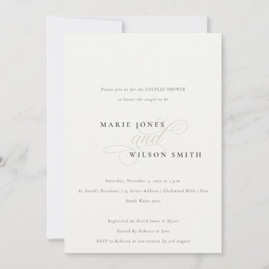 Eenvoudig Script Black White Couples Shower uitnod Bedankkaart (Voorkant)